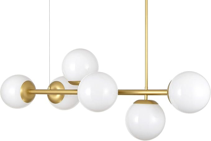 Linea di Liara Caserti Mid Century Modern Chandelier Island Light - Satin Brass W/ Milk Glass Glo... | Amazon (US)