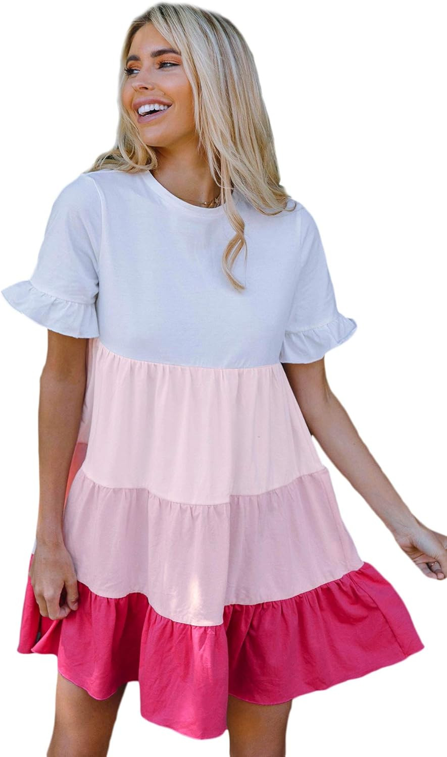 Romwe Women's Ruffle Butterfly Sleeve Solid Babydoll Dress | Amazon (US)