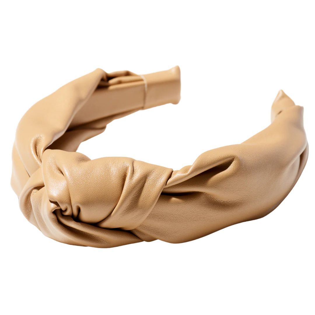 London Collection Vegan Leather Knotted Headband - Camel | Bellefixe