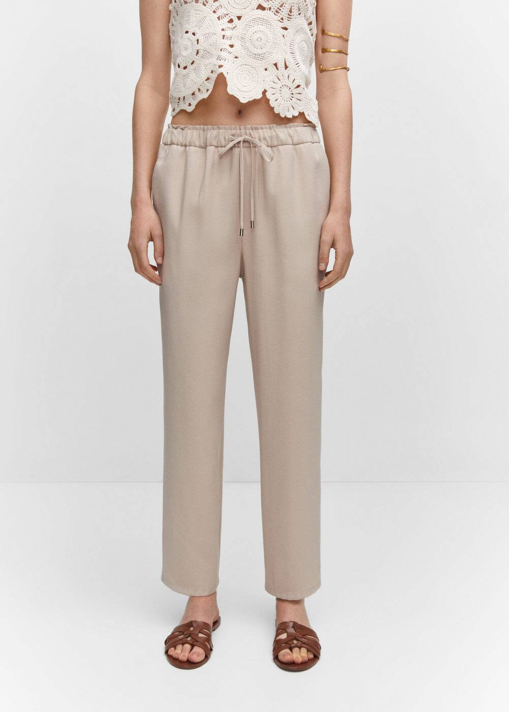 Drawstring flowy pants -  Women | Mango USA | MANGO (US)