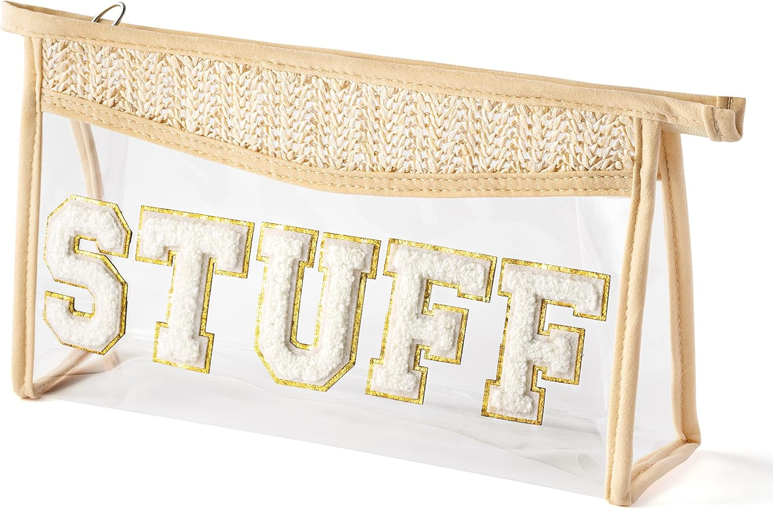 Belanttega Boho Patch STUFF Makeup Bag Clear Toiletry Bag Varsity Letter Travel Cosmetic Bag beig... | Amazon (US)