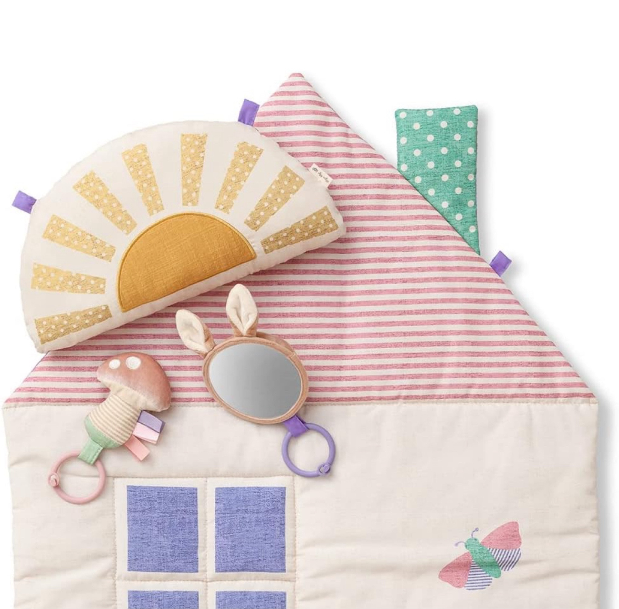 Top Highlights
Itzy Ritzy's cottage tummy time mat and toys make tummy time fun and engaging for baby
The soft sun bolster provides a boost by supporting baby's chest and helping them grow stronger by the day
Included with the Ritzy Tummy Time play mat are a bunny mirror and a mushroom that includes crinkle sounds, textured ribbons and a locking link
The pastel styling will blend right in to your home by matching the latest trends in nursery and décor


#LTKbaby #LTKhome #LTKkids