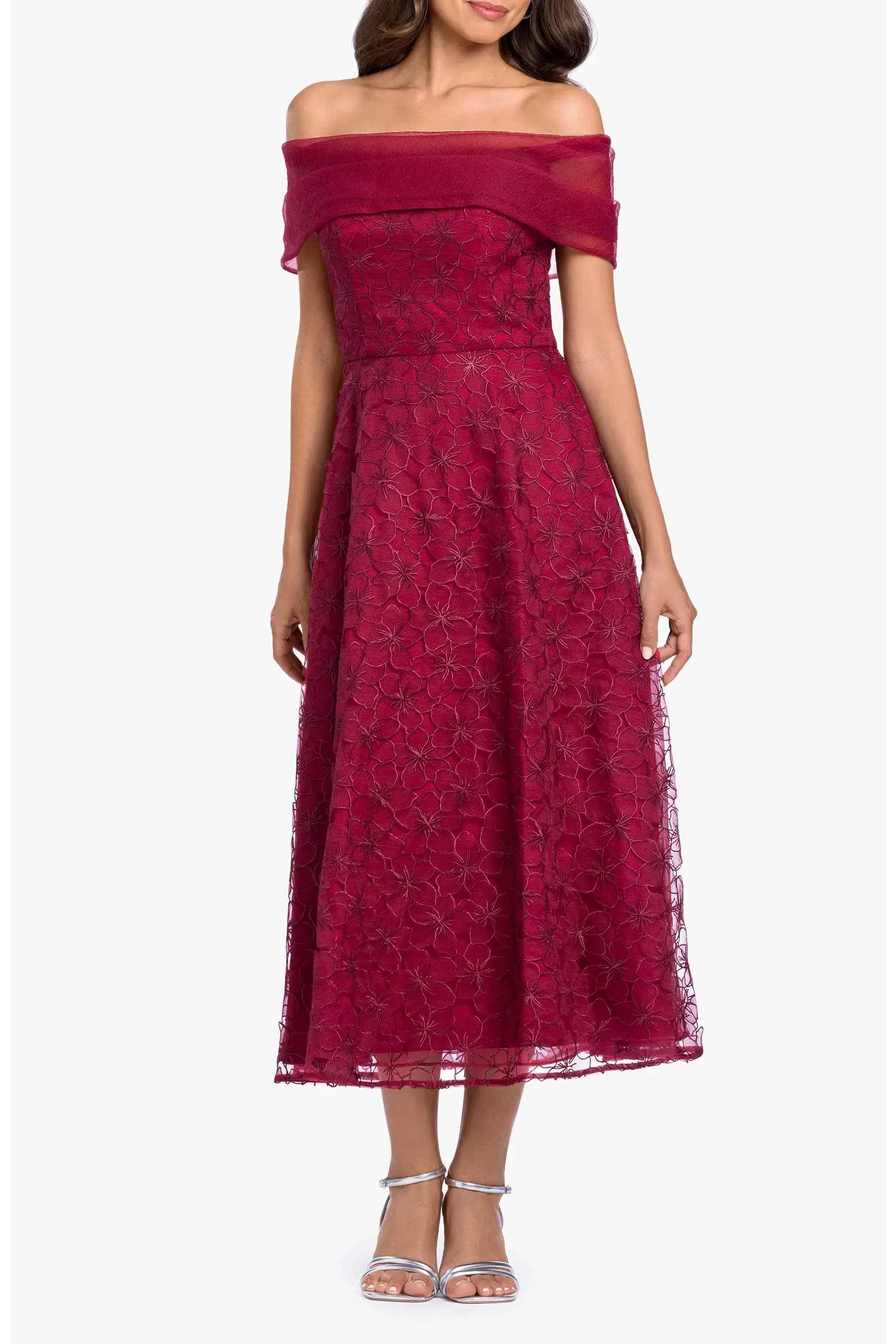 Betsy & Adam Embroidered Off the Shoulder Midi Gown (Women) | Nordstrom | Nordstrom