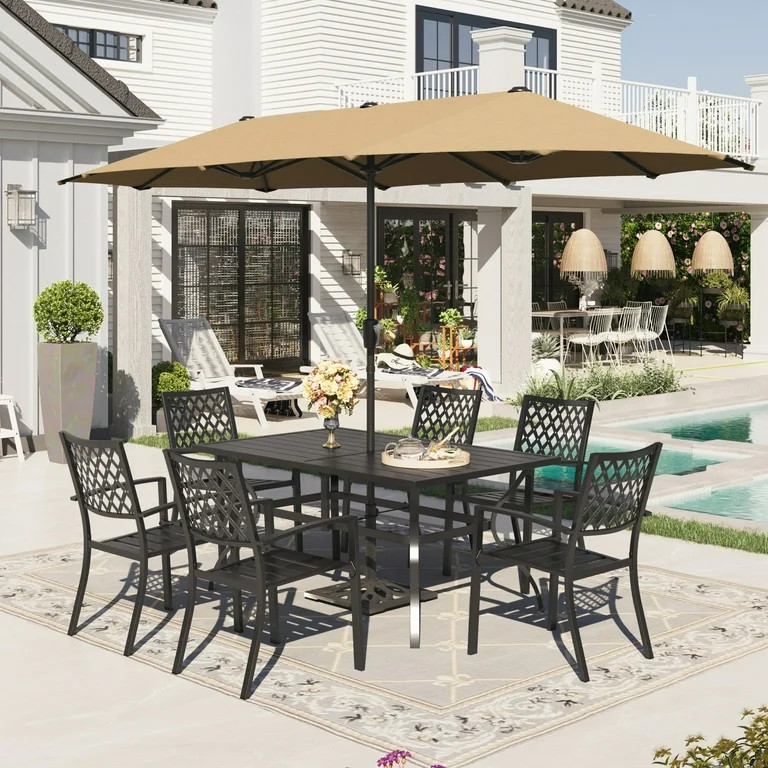 Sophia & William 8-Piece Outdoor Dining Set with 13 ft Double Sided Beige Umbrella, Patio Table & Metal Chairs for 6 | Walmart (US)