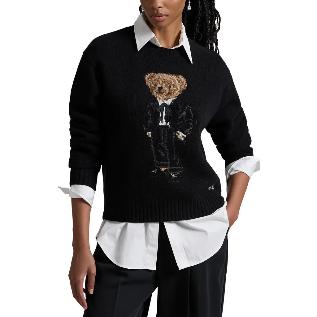Polo Ralph Lauren Party Bear Intarsia Wool & Cashmere Sweater in Polo Black Multi at Nordstrom, Size Xx-Large | Nordstrom