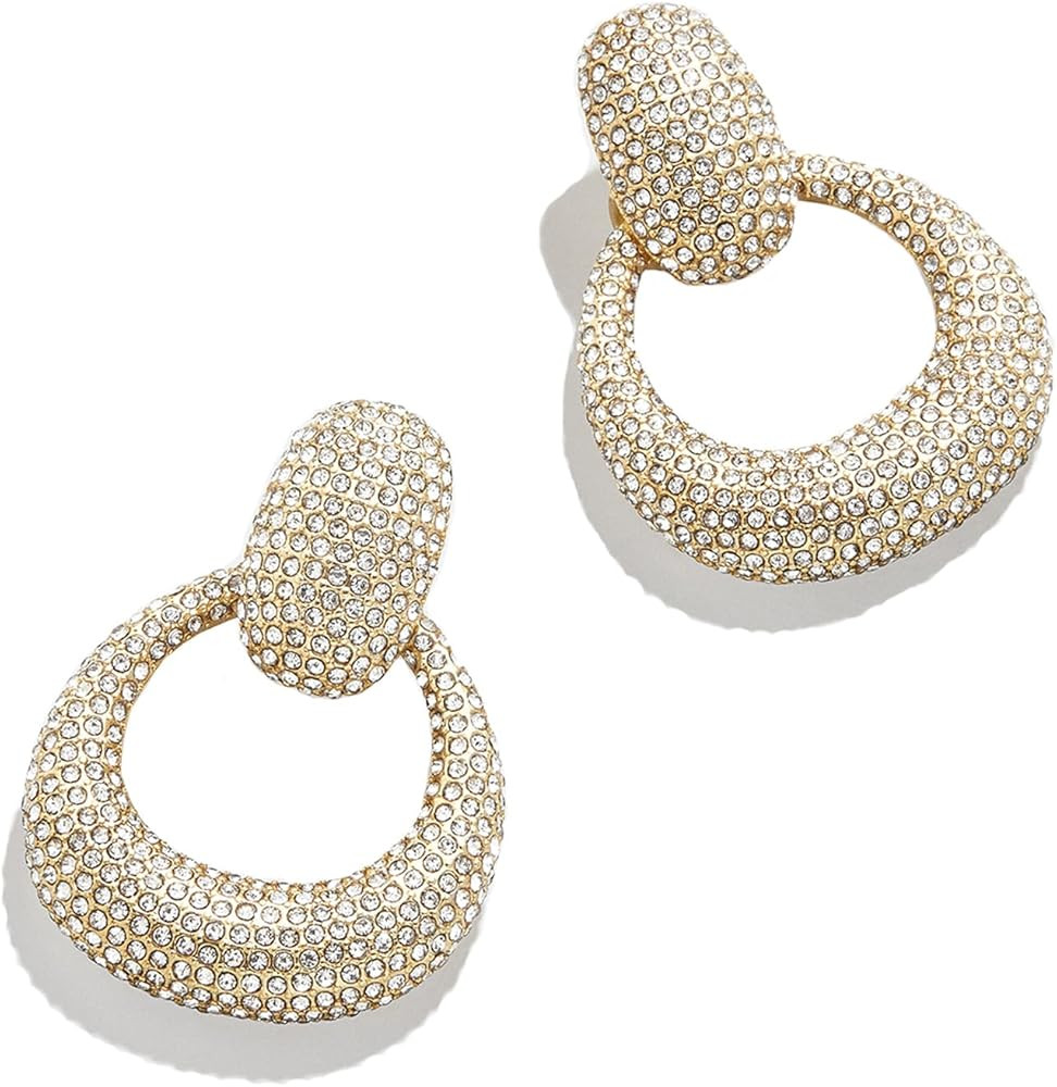 BaubleBar Jordan Statement Earrings - Luxurious Vintage Circular Silhouette Pave Drop Earrings, R... | Amazon (US)