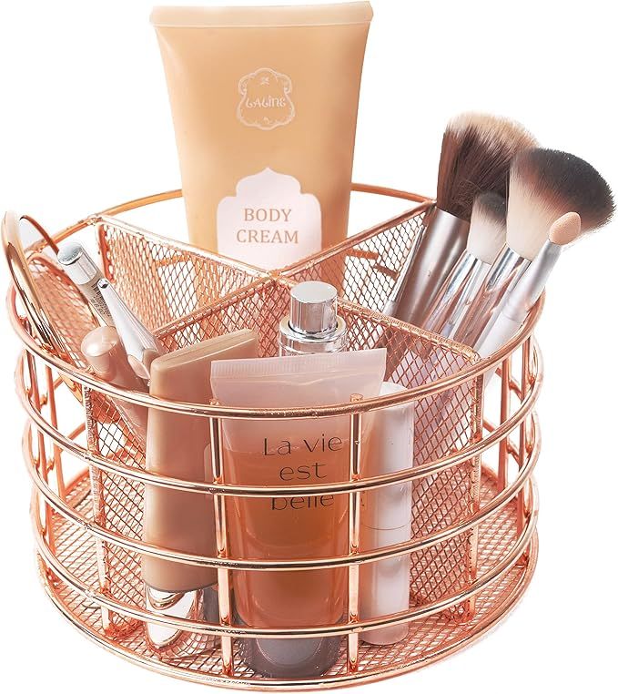 Rosework Rose Gold Makeup Brush Holder, Round Makeup Organizer For Vanity, 4 Compartment Makeup B... | Amazon (US)