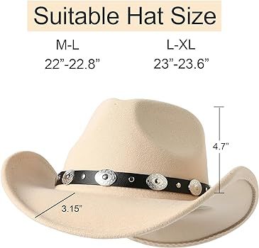 Lanzom Women Men Felt Wide Brim Western Cowboy Hats Belt Buckle Panama Hat | Amazon (US)