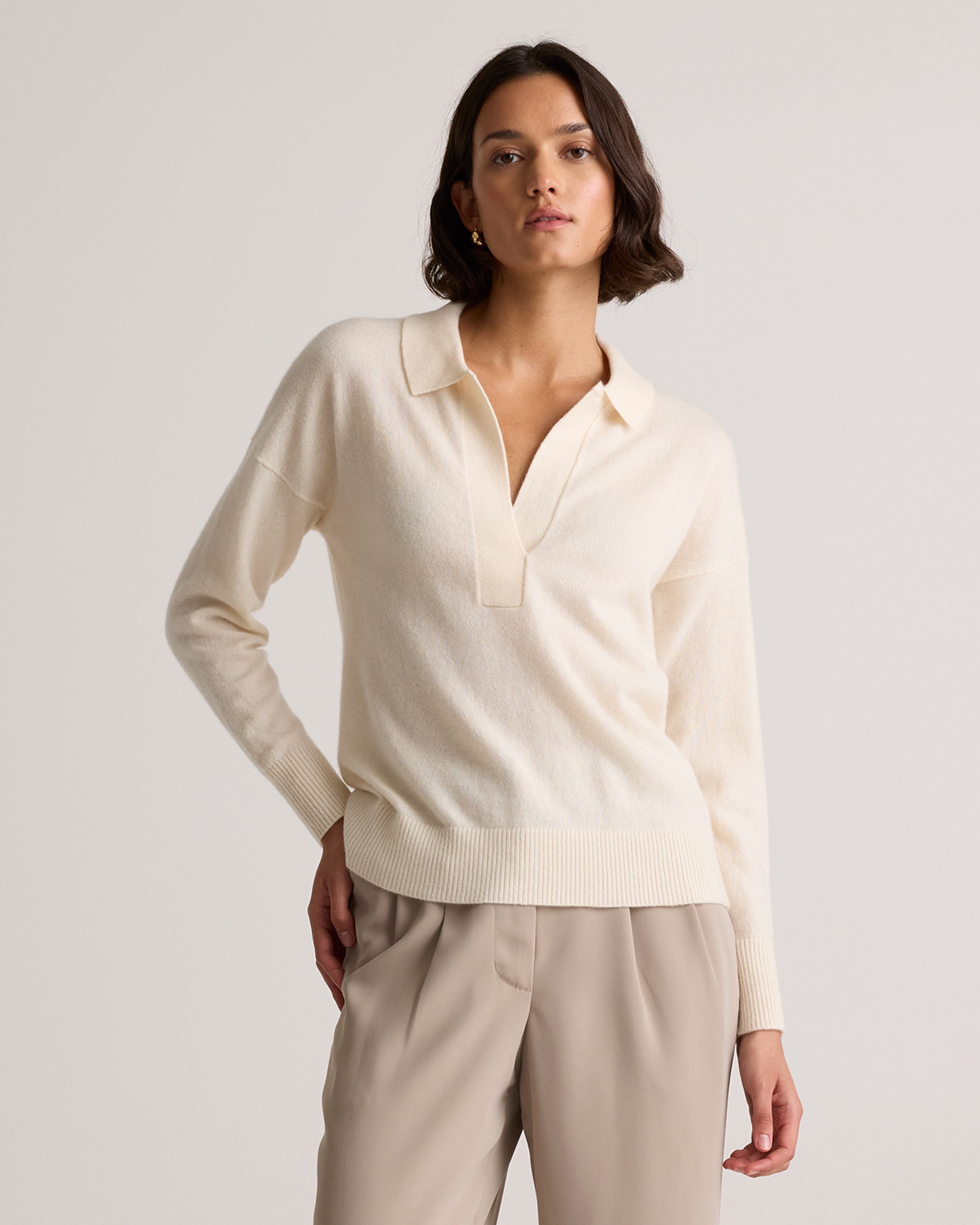 Women's Mongolian Cashmere Polo Sweater in Ivory | Quince