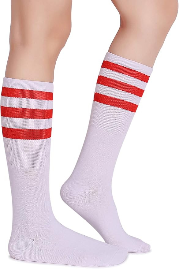 Pareberry Classic Triple Stripes Soft Cotton On the Calf Retro White Tube Socks | Amazon (US)