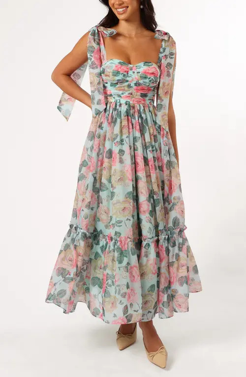 Petal & Pup Floret Bow Strap Sweetheart Neck Maxi Dress in Blue Multi at Nordstrom, Size Medium | Nordstrom