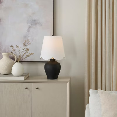Nourison 18" Small Black Ceramic Table Lamp with Scallop Shade | Target