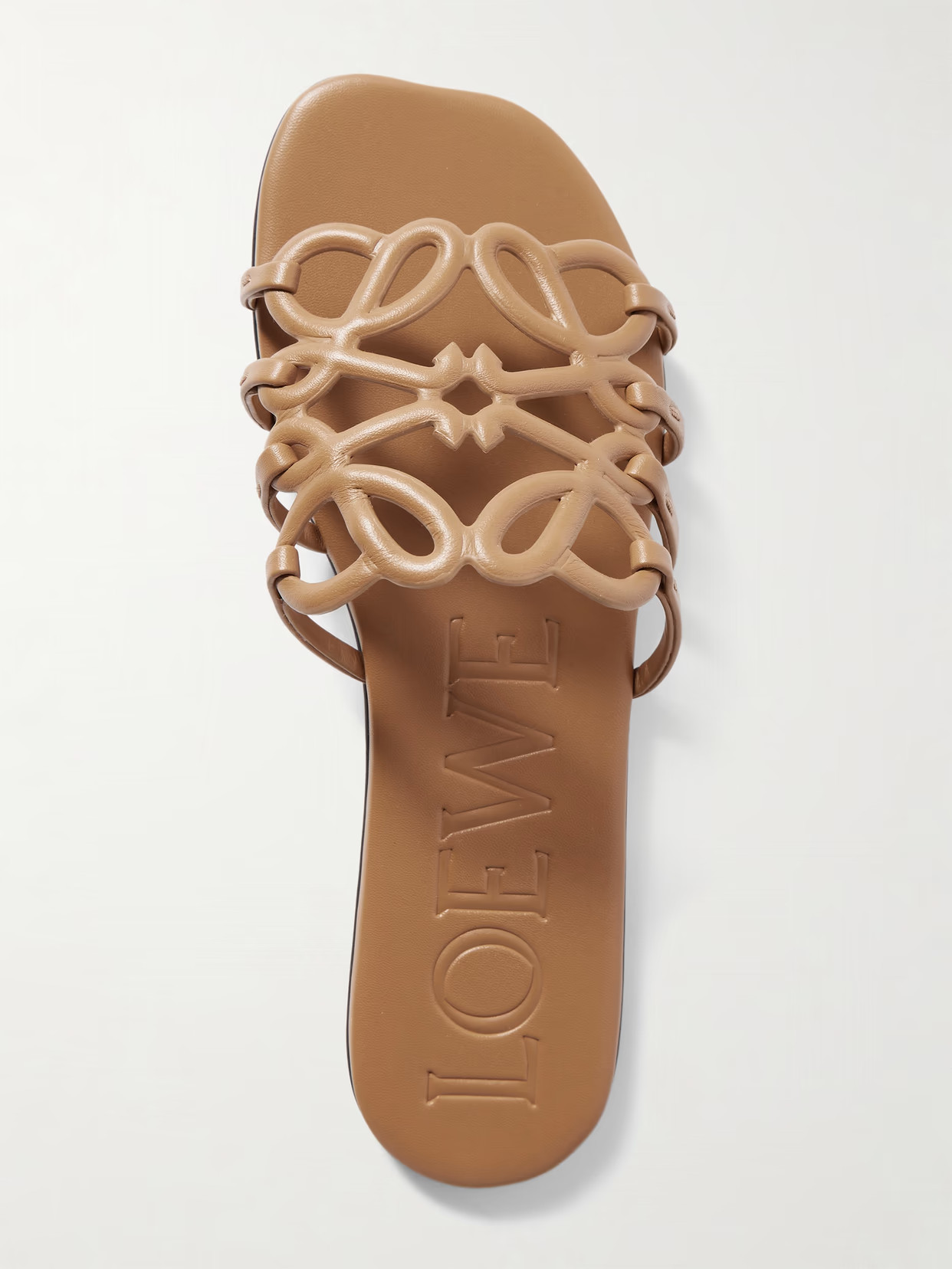 LOEWE - Petal Anagram Leather Slides - Tan | NET-A-PORTER (UK & EU)