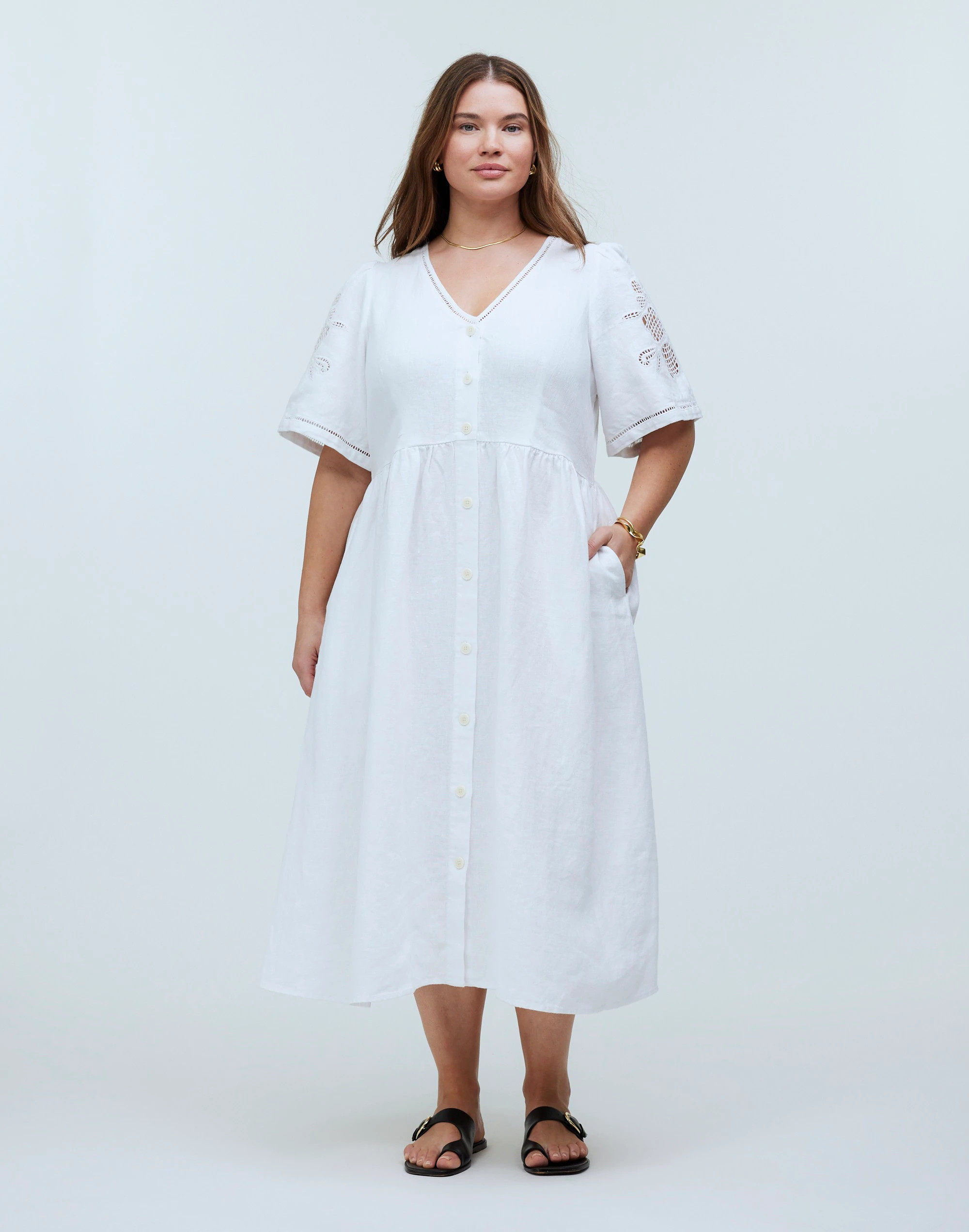 Cassie Button-Front Midi Dress in Linen | Madewell