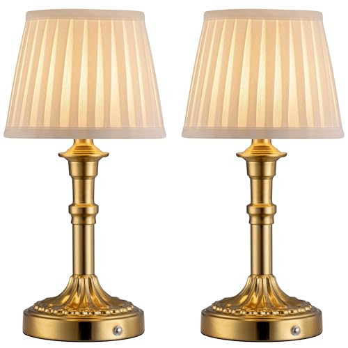 KDG Cordless Portables Table Lamp Set of 2, LED Fabric Shade Small Desk Lamps, 5000mAh Battery Powered Lighting, 2700K Stepless Dimmable Light for Living Room, Dining Room, Bedroom, Bedside (Bronze) | Amazon (US)