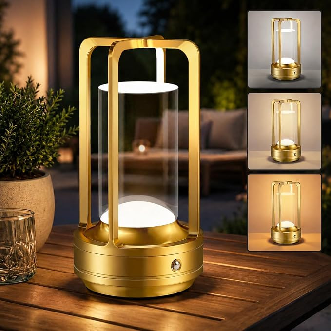 Rechargeable Table Lamp for Outdoor Indoor Portable Lamp with 3 Colors | Cordless Table Lamps - D... | Amazon (US)