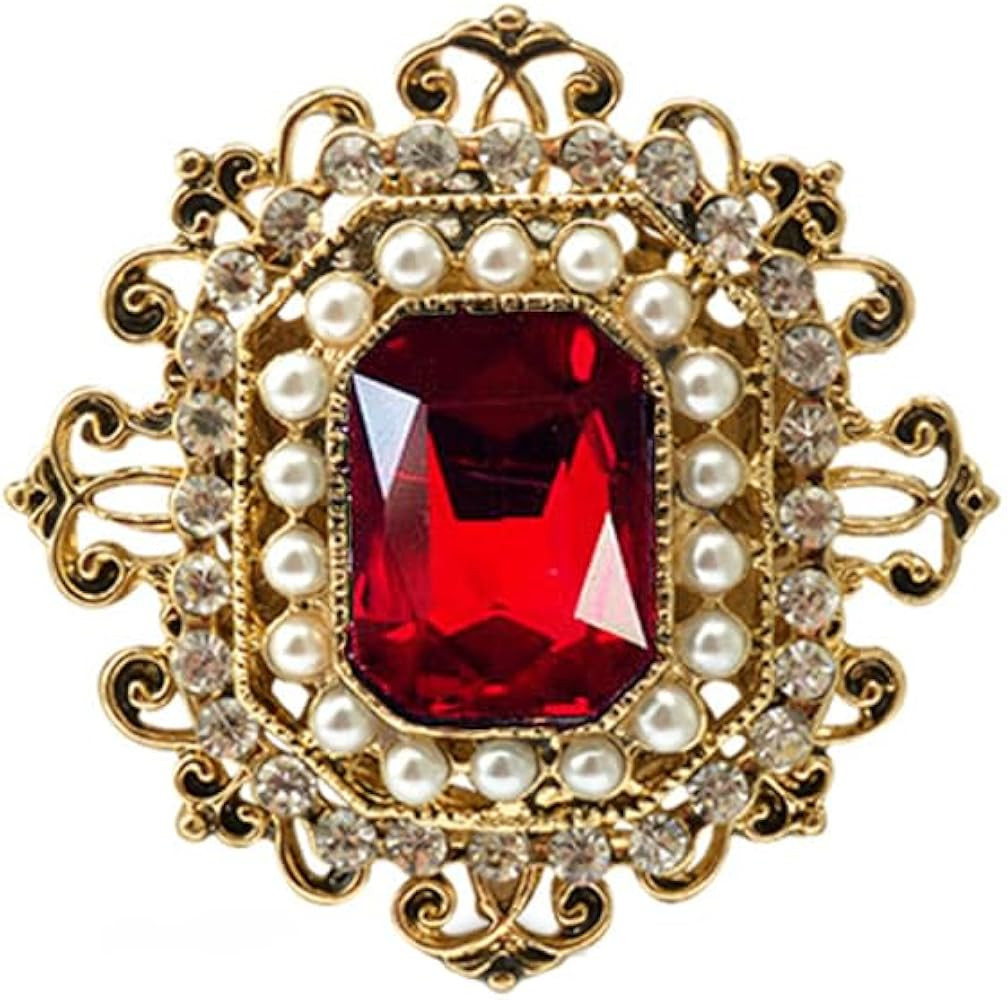 Antique Rhinestone Brooch Pin for Women Girls Gold Tone Vintage Baroque Rectangle Crystal Shell P... | Amazon (US)