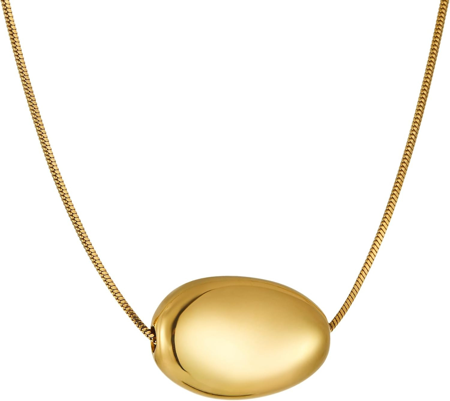 Dr's gift Silver Plated Pebble Pendant Necklace for Women | Chunky Silver Bean Necklace Adjustable Black Cord Statement Necklaces Hypoallergenic Fade-resistant Trendy Jewelry Gift | Amazon (US)