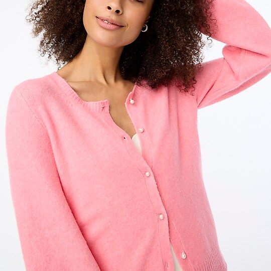 Puff-sleeve cardigan sweater in extra-soft yarn | J.Crew Factory