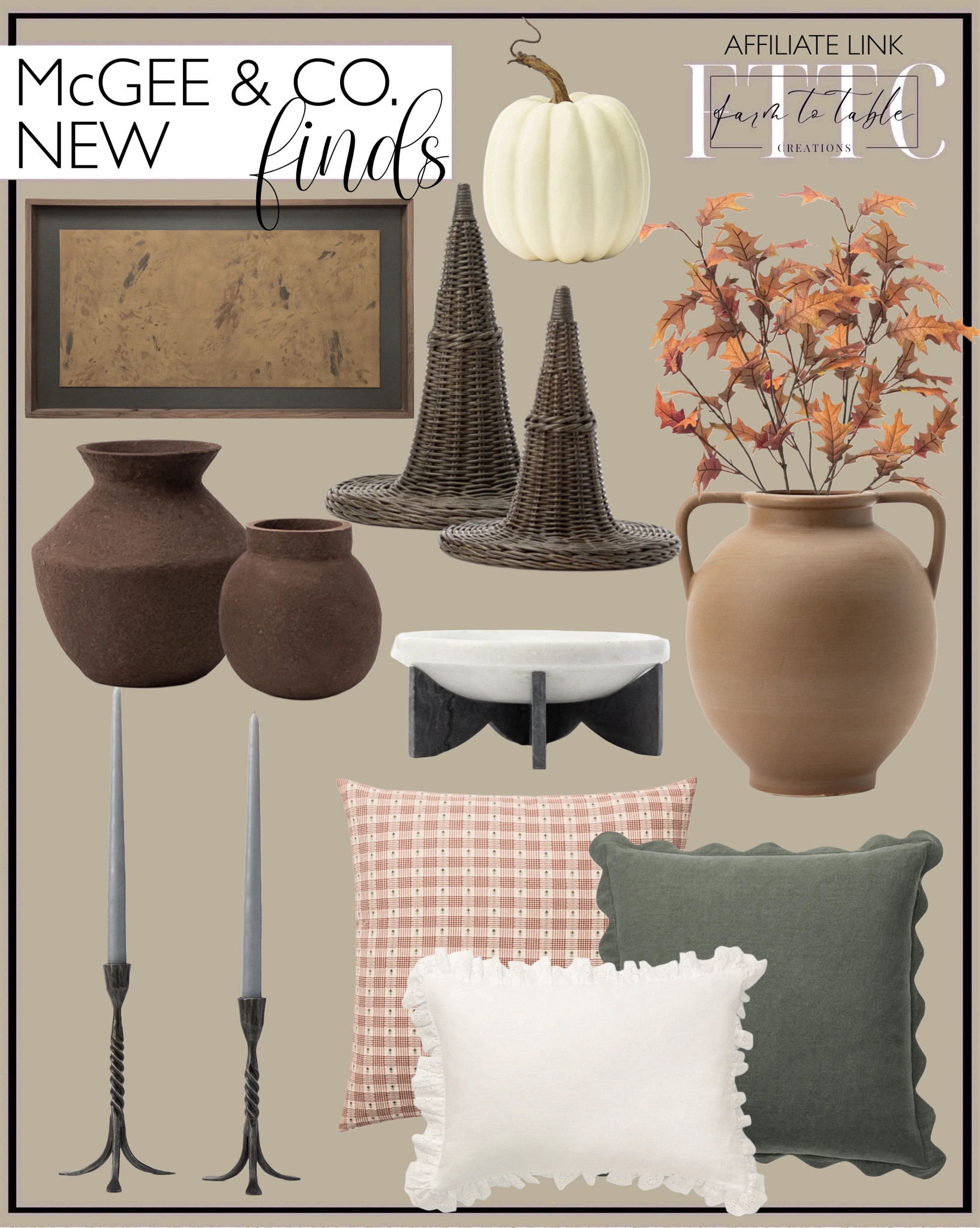 McGee & Co. Follow @farmtotablecreations on Instagram for more inspiration.

Taper Candle Holder. Rounded Dual Handled Vase. Scallop Border Pillow Cover. Gardenia Pillow Cover. Paper Mache Vase. Wicker Witch Hats. Autumn Oak Leaves. White Faux Pumpkin. Dappled Artwork. Trim Pillow Cover. Mahoney Bowl. 

Fall Decor. Halloween Decor. McGee & Co Fall Finds. 

#LTKFindsUnder50 #LTKHome #LTKSeasonal