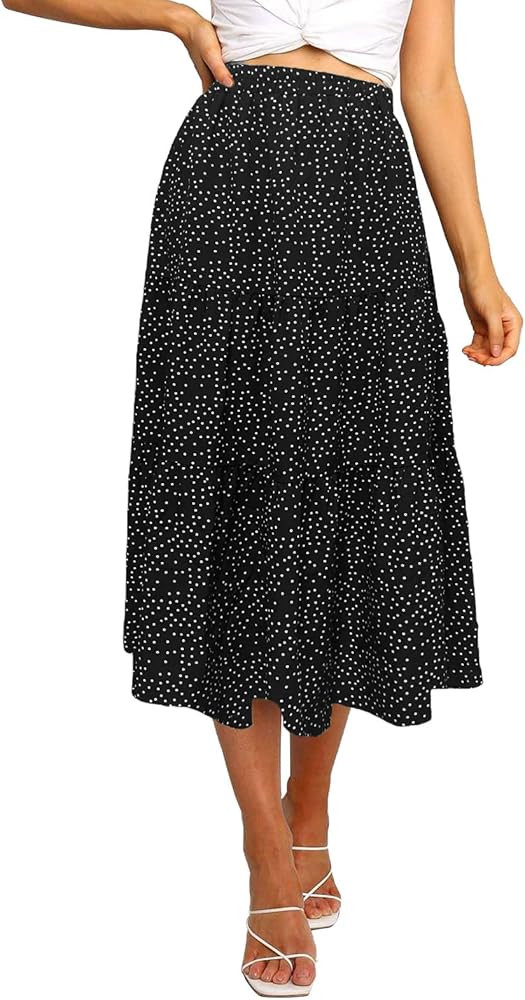 MEROKEETY Women's Boho Leopard Print Skirt Pleated A-Line Swing Midi Skirts | Amazon (US)