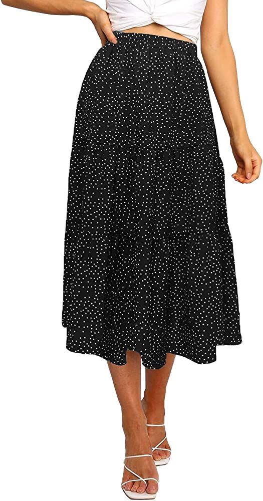 Amazon.com: MEROKEETY Women's Boho Leopard Print Skirt Pleated A-Line Swing Midi Skirts White Lar... | Amazon (US)