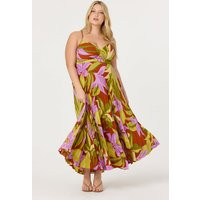 ASTR the Label | Blythe Floral Plisse Midi Dress in Plus Size - Green rust floral | Size 3X | ASTR The Label (US)