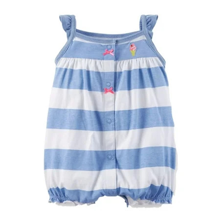 Carters Infant Girls White & Blue Striped Short Sleeved Romper Creeper 3m | Walmart (US)