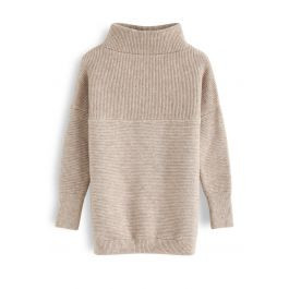 Cozy Ribbed Turtleneck Sweater in Linen | Chicwish