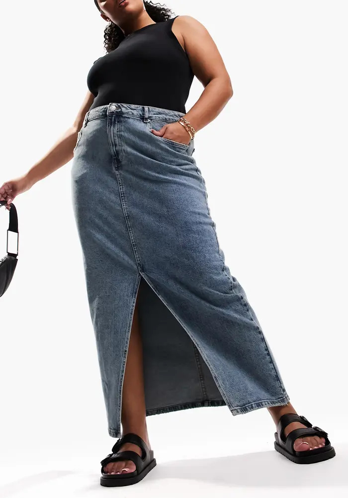 Curved Denim Midi Skirt | Nordstrom