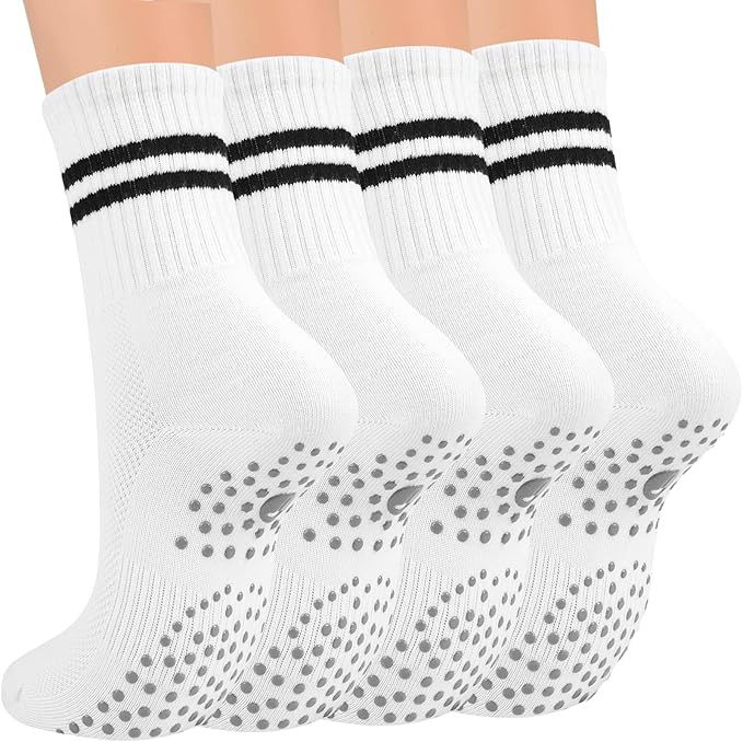 Toes Home Pilates Socks for Women with Non Slip Grippers, Yoga Crew Socks for Barre Hospital Stic... | Amazon (US)