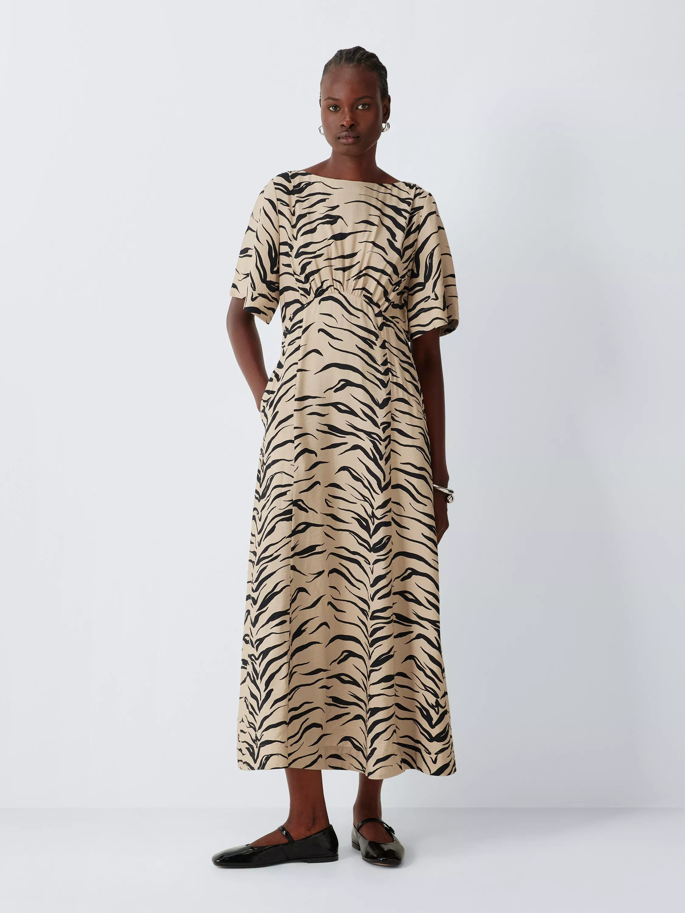 Zebra Print Short Sleeve Crepe Midi Dress, Zebra | John Lewis (UK)