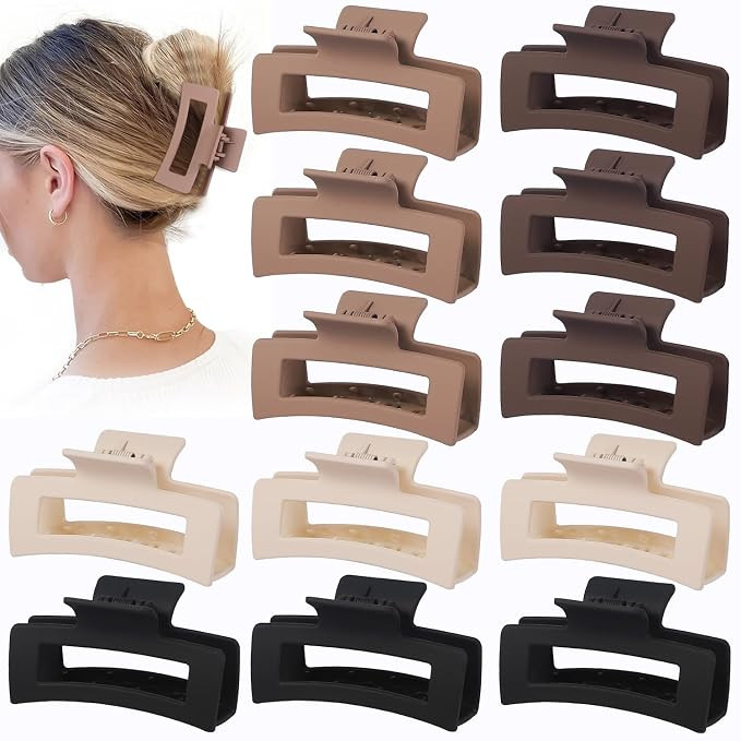 12 Pcs Medium Hair Clips for Women, 3.5 Inch Square Claw Clips, Colorful Hair Claw Clips for Thic... | Amazon (US)