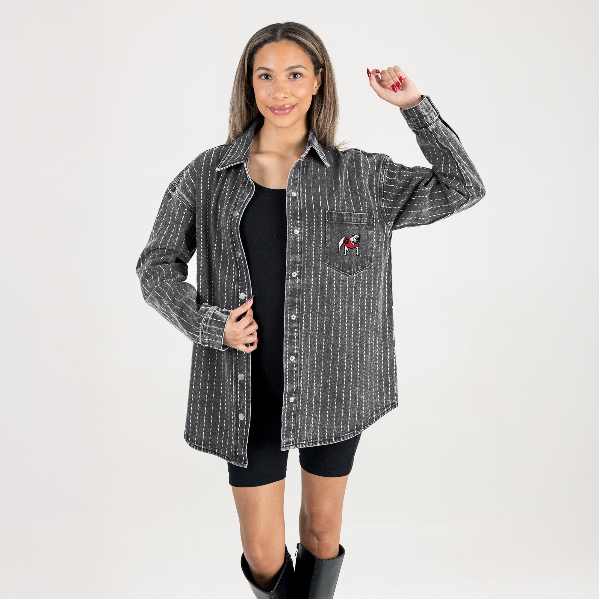 Georgia Bulldogs Gameday Couture Women's Oversized Style's the Limit Micro-Rhinestone Stripe Wash... | Fanatics