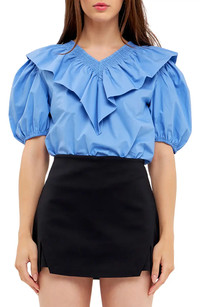 Click for more info about Smocked Ruffle Puff Sleeve Cotton Blouse