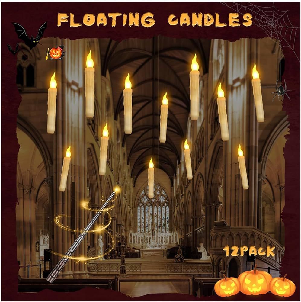 Teliaskin Halloween Decorations Indoor & Outdoor, Floating Candles with Wand Remote - Witch Decor... | Amazon (US)