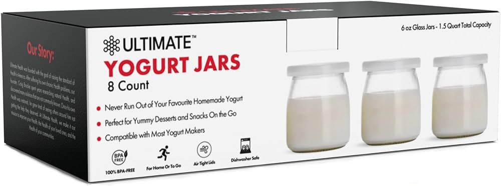 Ultimate Yogurt Jars - Make More Delicious Yogurt! 8 Count Small Glass Yogurt Cups With Lids - 10... | Amazon (US)
