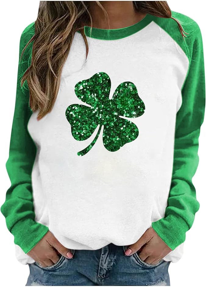 St Patricks Day Shirt Women Heart Print St. Pattys Raglan T-Shirt Raglan Sleeve Shirt Casual Tops | Amazon (US)
