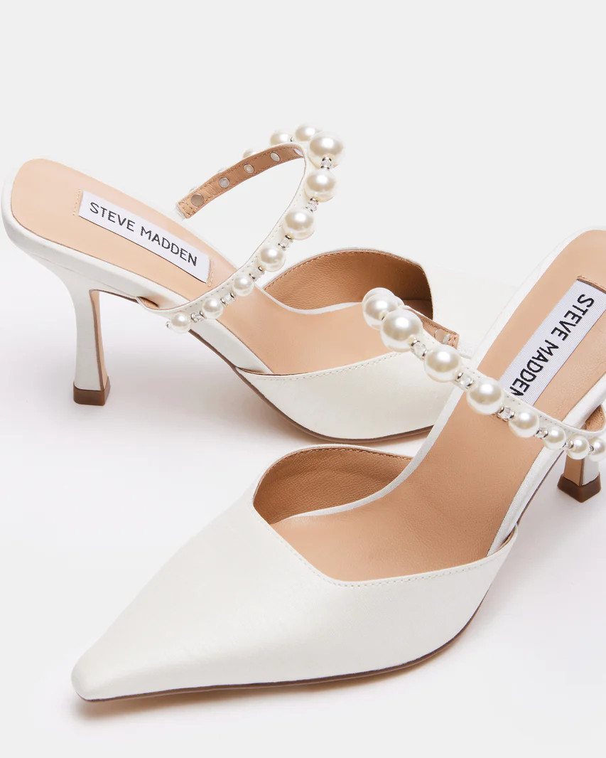 BRECKI Pearl White Pointed Toe Mule Pump | Women's Heels | Steve Madden (US)