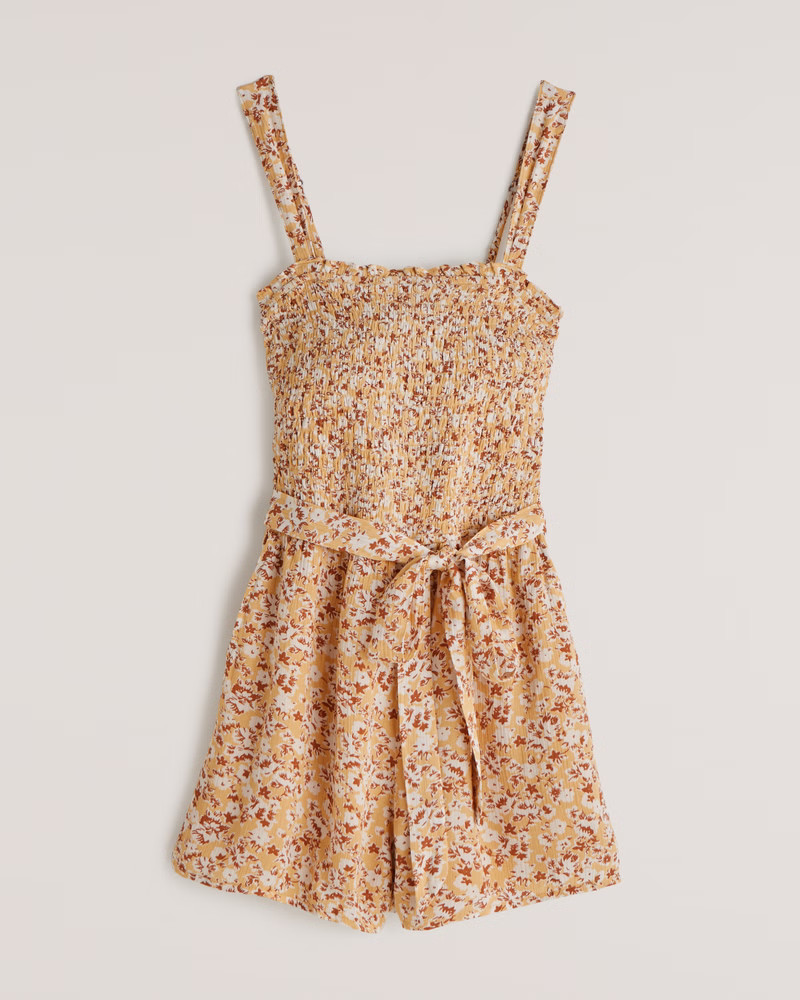 Women's Wide Strap Smocked Romper | Women's Dresses & Jumpsuits | Abercrombie.com | Abercrombie & Fitch (US)