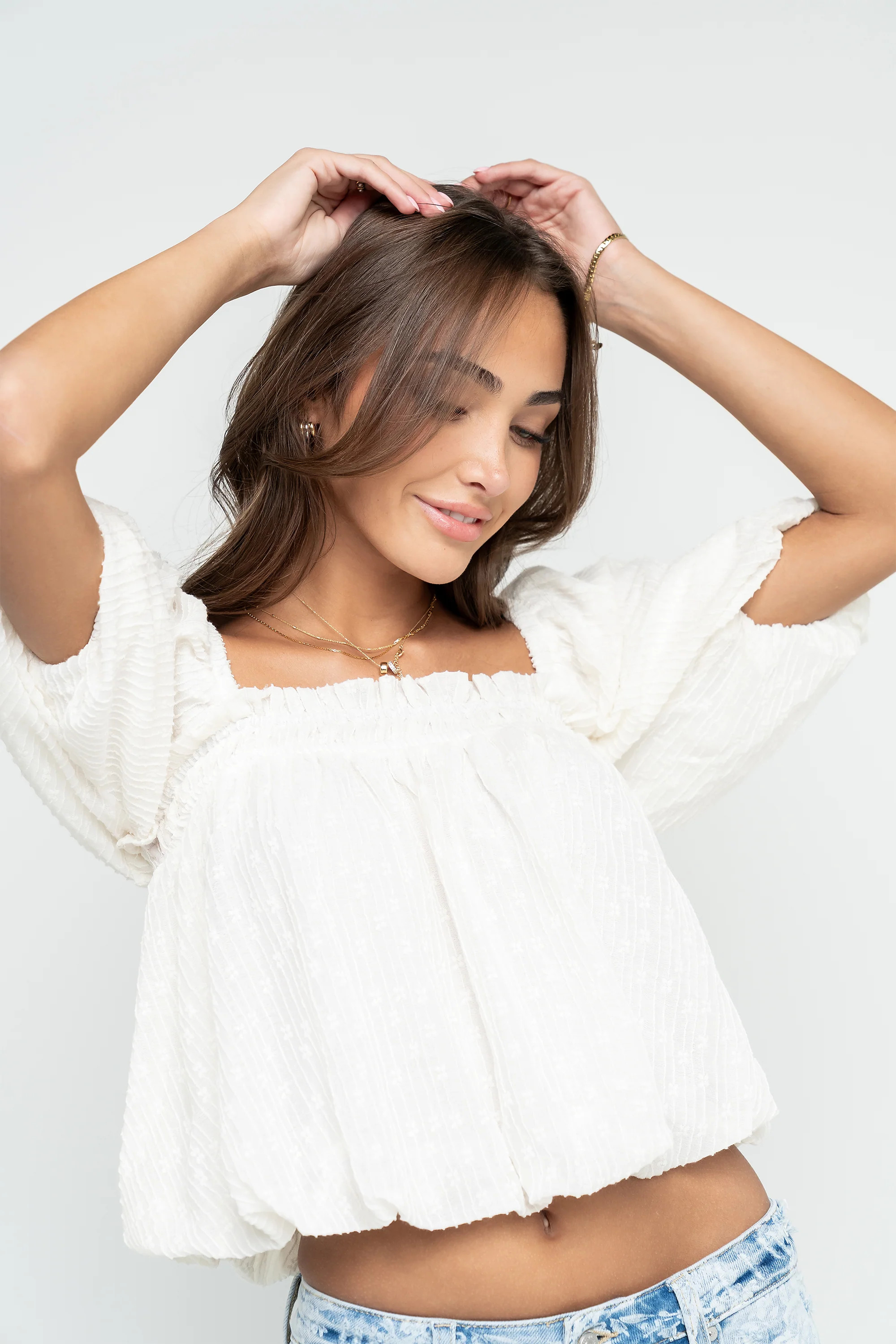 Renna Textured Bubble Top in Ivory | Böhme US