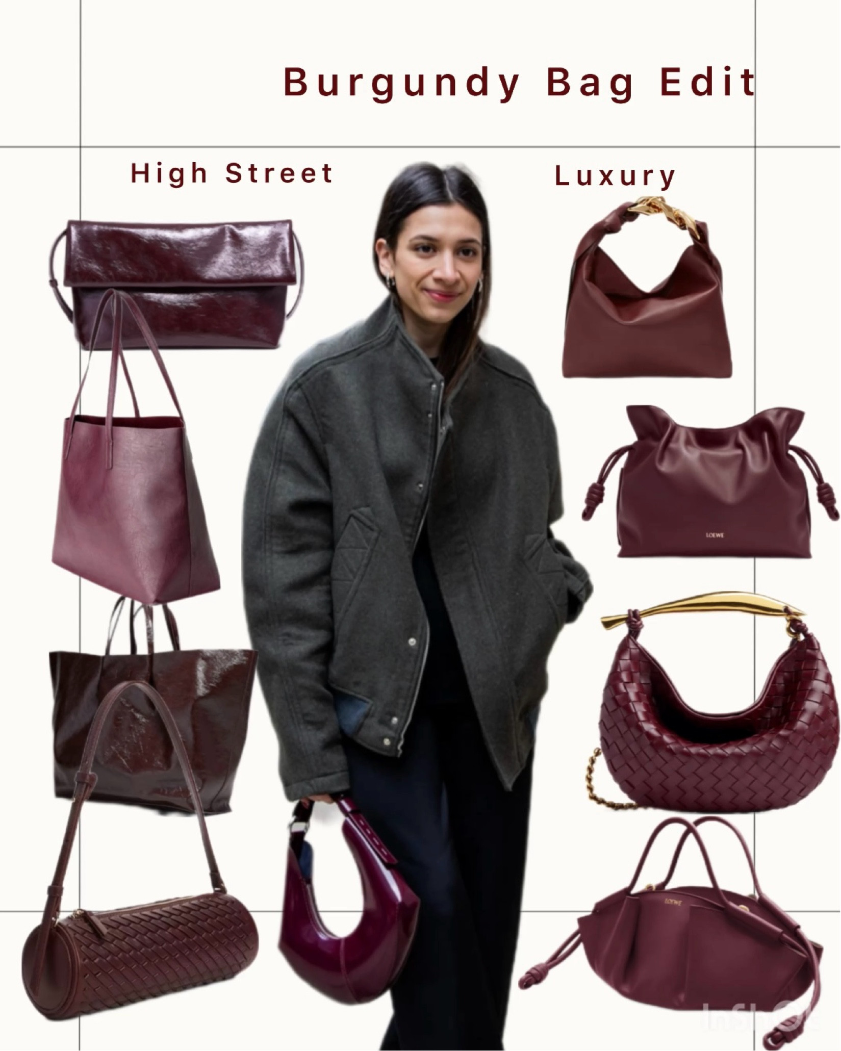 High street & designer burgundy bags 