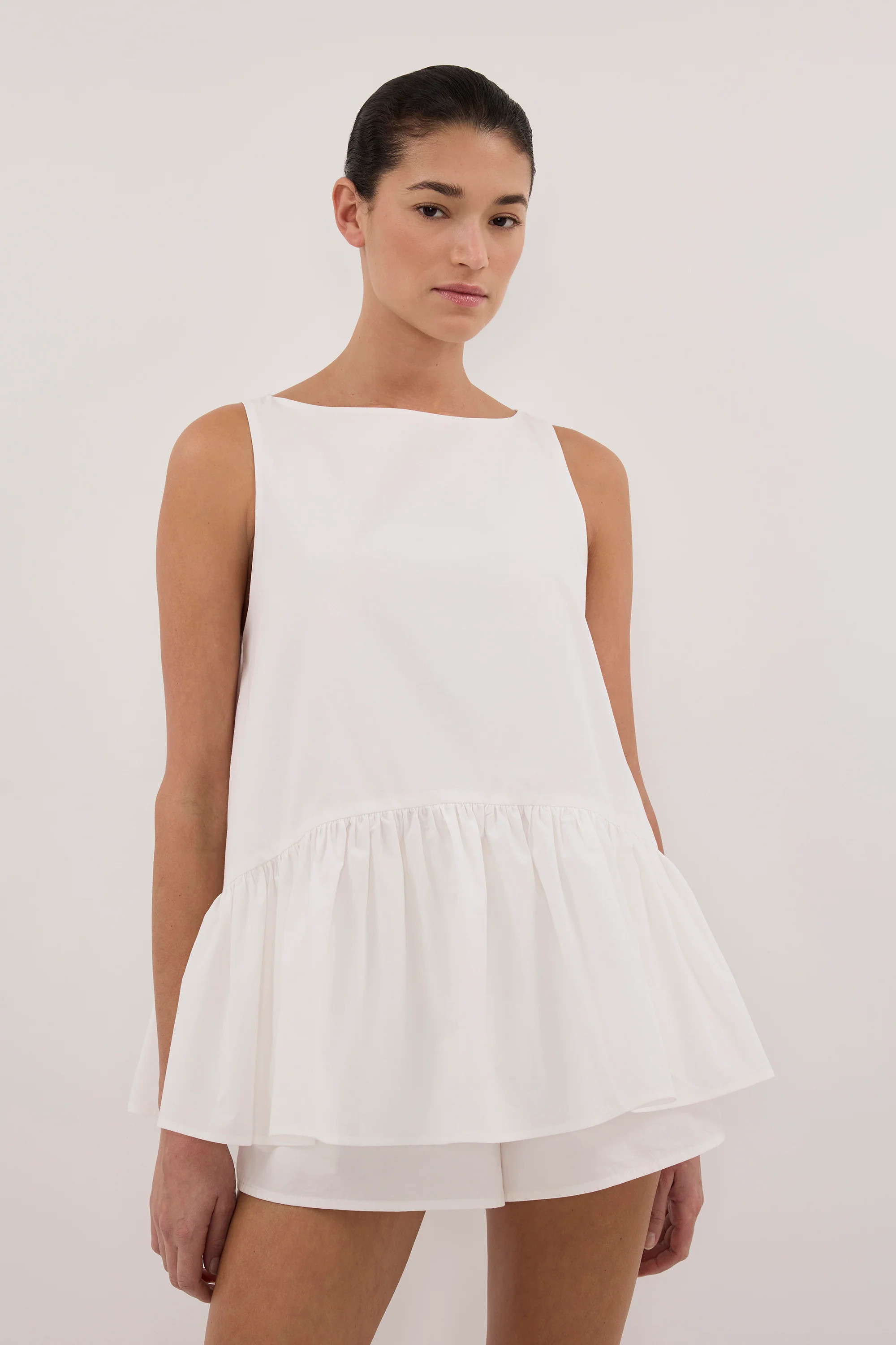 JO WHITE POPLIN DROP WAIST TOP | DISSH