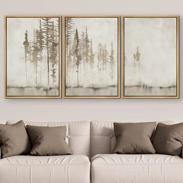 Pastel Forest Tree Abstract Landscape Modern Art Neutral Framed Canvas 3 Pieces Print Wall Art | Wayfair North America