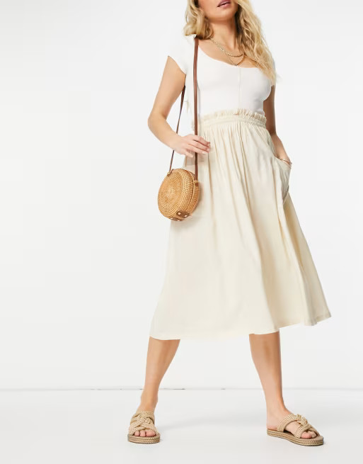 ASOS DESIGN midi skirt with pocket detail in sand | ASOS (Global)