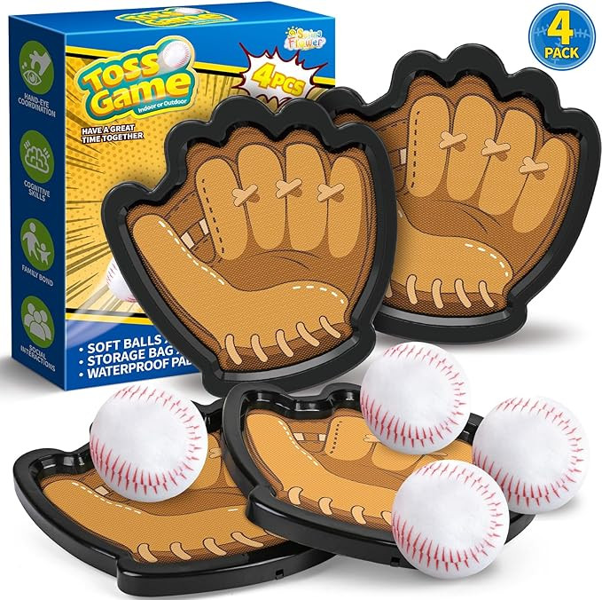 SpringFlower 4 Pack Catch and Toss Ball Game,Toddler Baseball Catch and Toss Ball Set,Outdoor Spo... | Amazon (US)