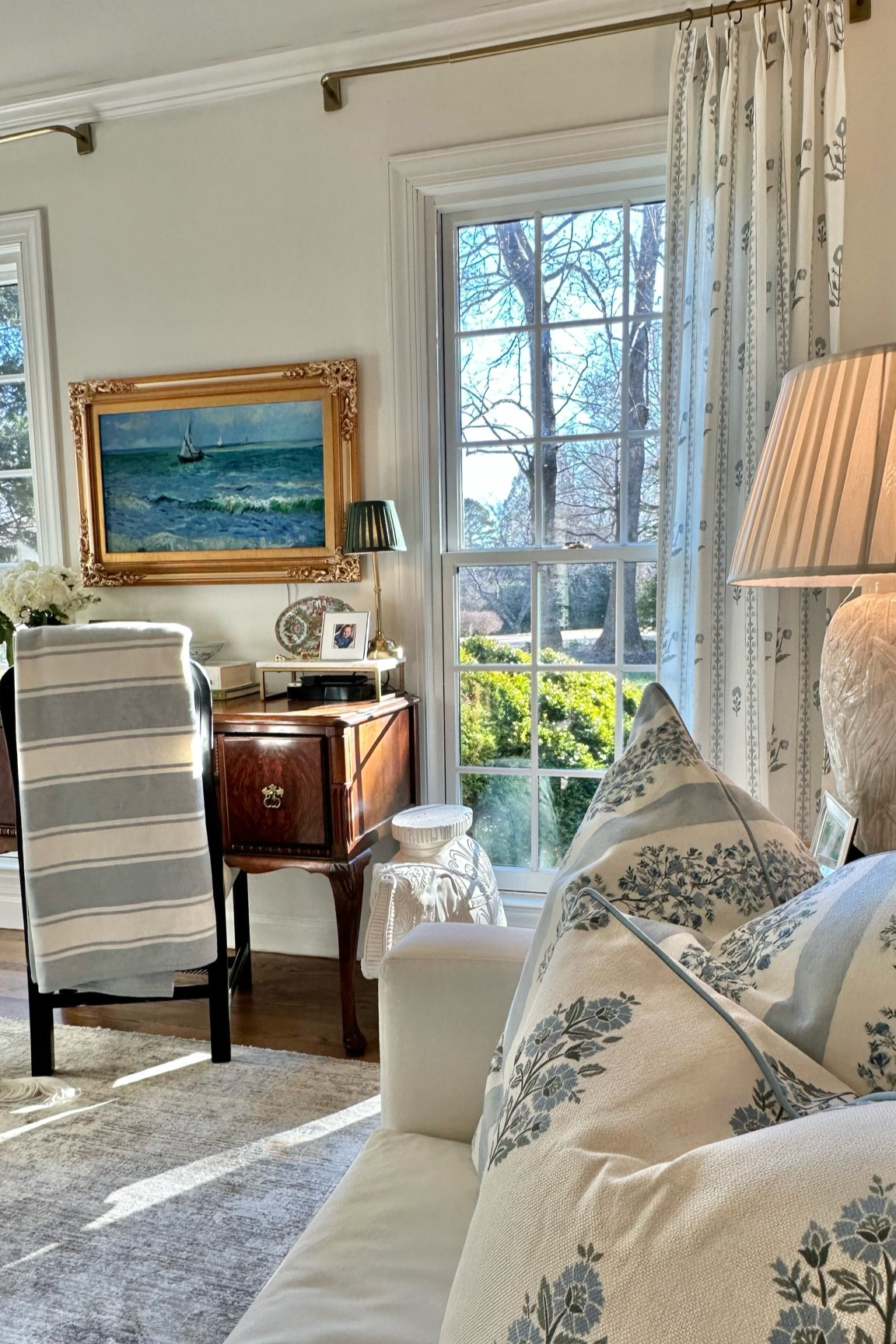 Grandmillennial home decor, curtains, frame tv, Jillien harbor pillows 

#LTKHome