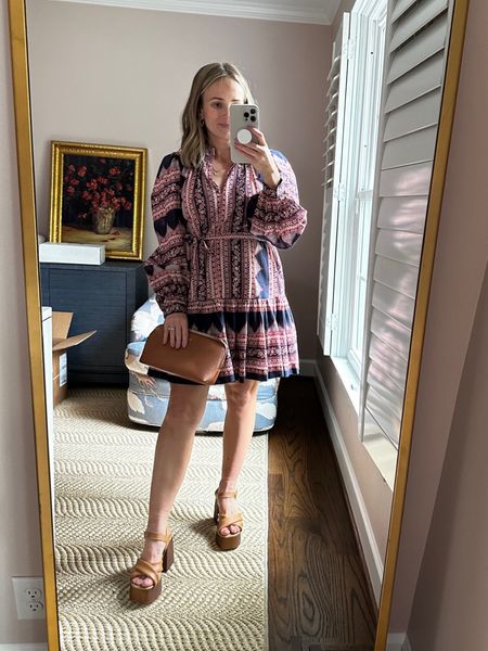 This pink and navy fall dress is one of the looks I’m bringing with me to LTK Con this year, but ti would be perfect for family photos too! I love the long sleeves and the tie waist. The fit is TTS, and it works perfectly for my growing bump too! I have only favorite platform heels (great for fall and summer), and an old leather clutch. 

#LTKbump #LTKshoecrush #LTKCon