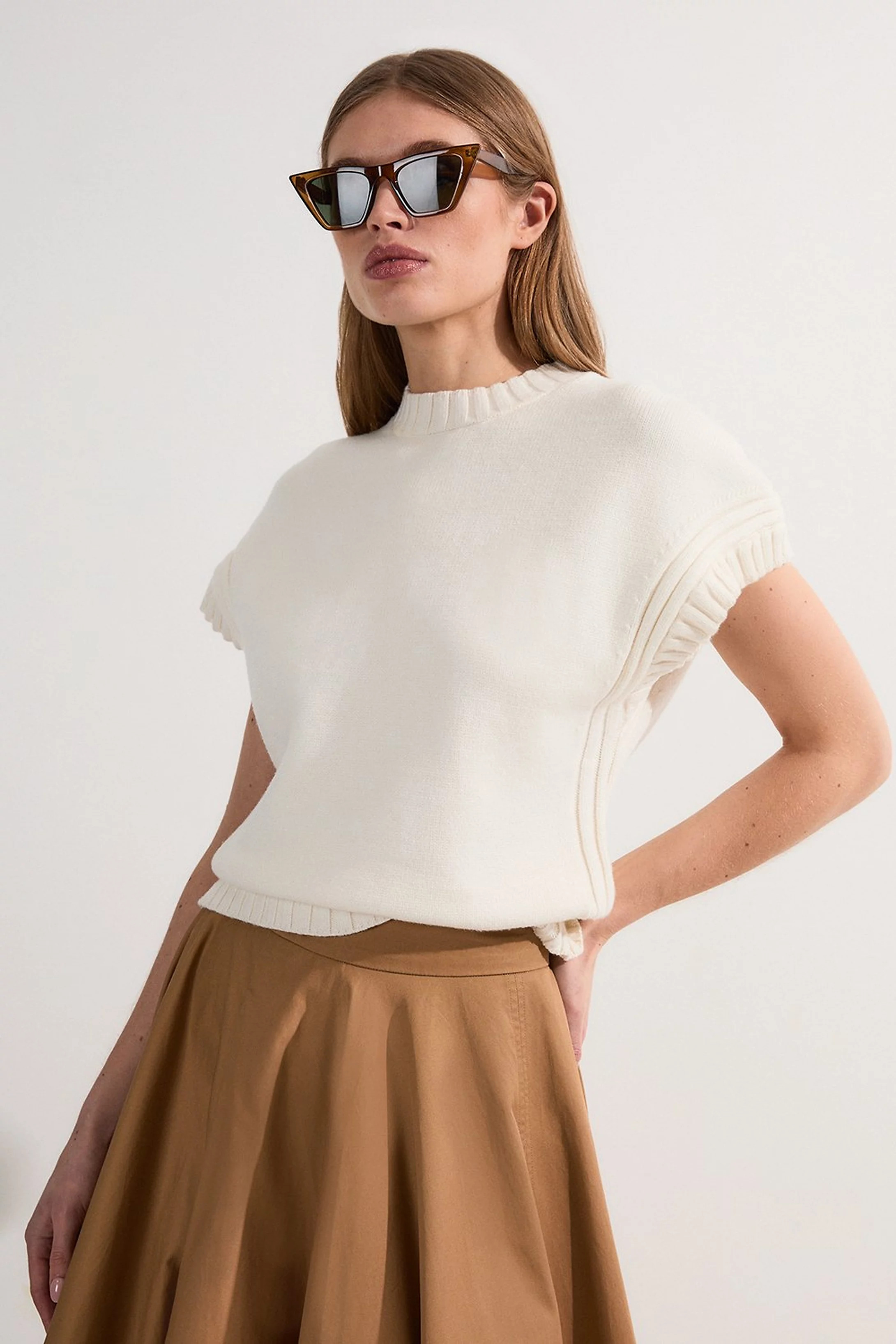 Viscose Blend Knit Short Sleeve Top | Karen Millen US