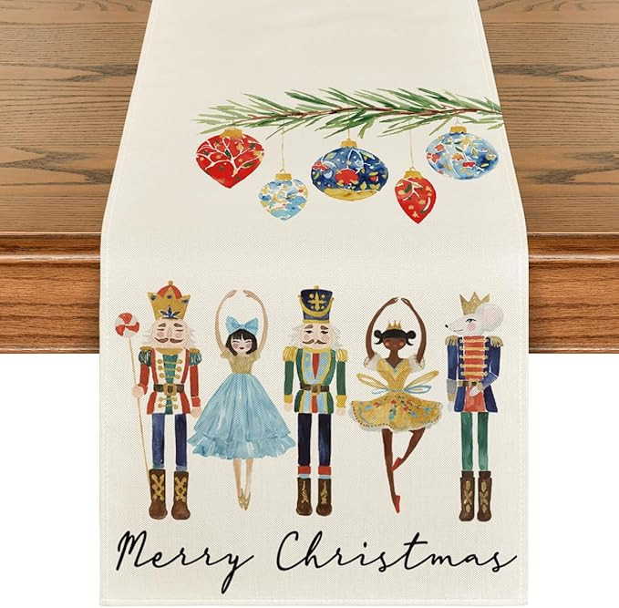 Artoid Mode Watercolor Nutcrackers Xmas Balls Merry Christmas Table Runner, Seasonal Winter Holid... | Amazon (US)